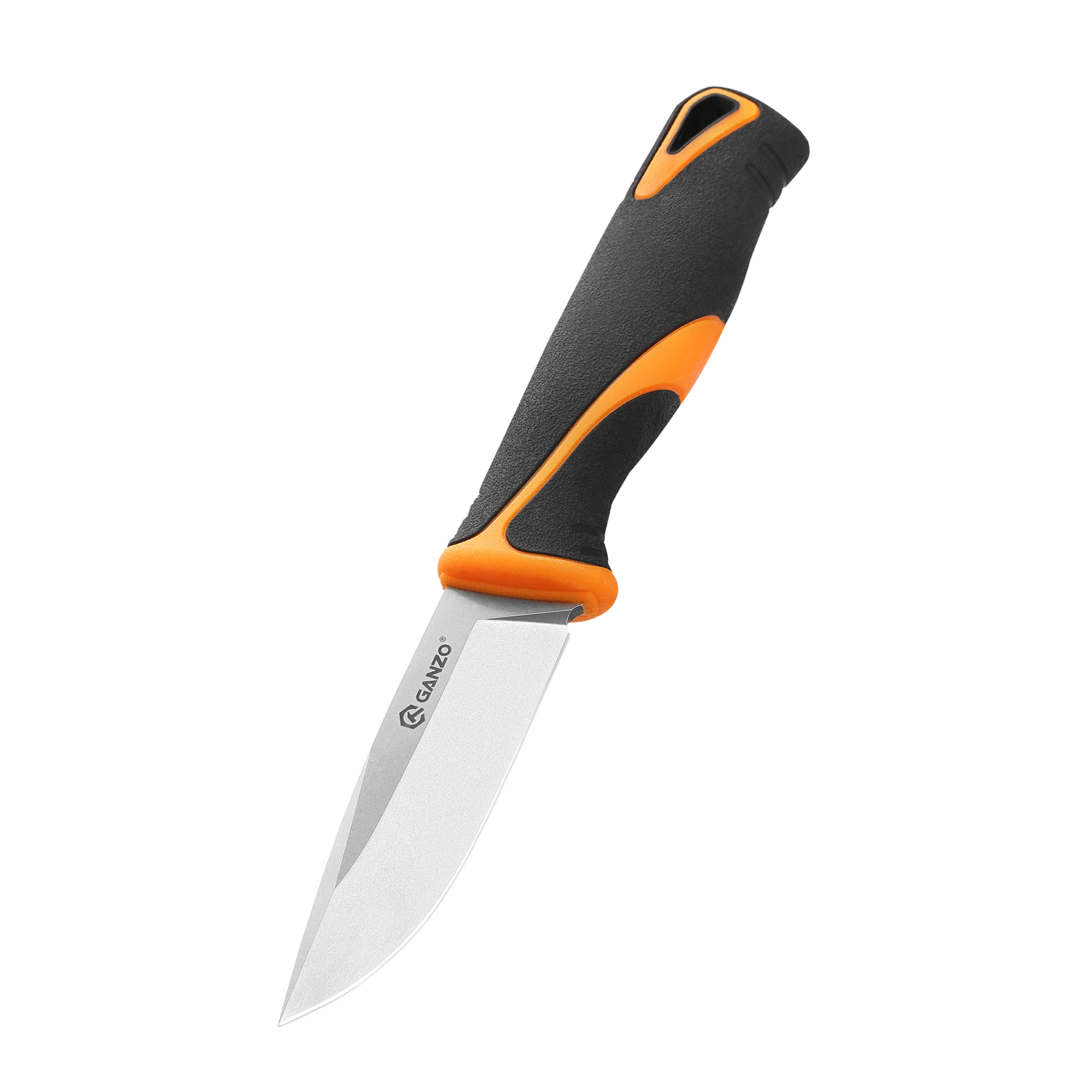 Нож Ganzo Fixed/Case, сталь 9Cr14Mov, рукоять прорезиненный пластик, чернo-оранжевый