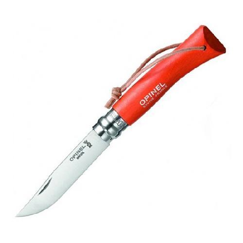 Складной нож Opinel Trekking №8 Trekking, нержавеющая сталь, кожаный темляк, красный