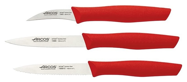Набор из 3-х кухонных ножей для чистки и нарезки овощей Nova ARCOS, красный - фото 1