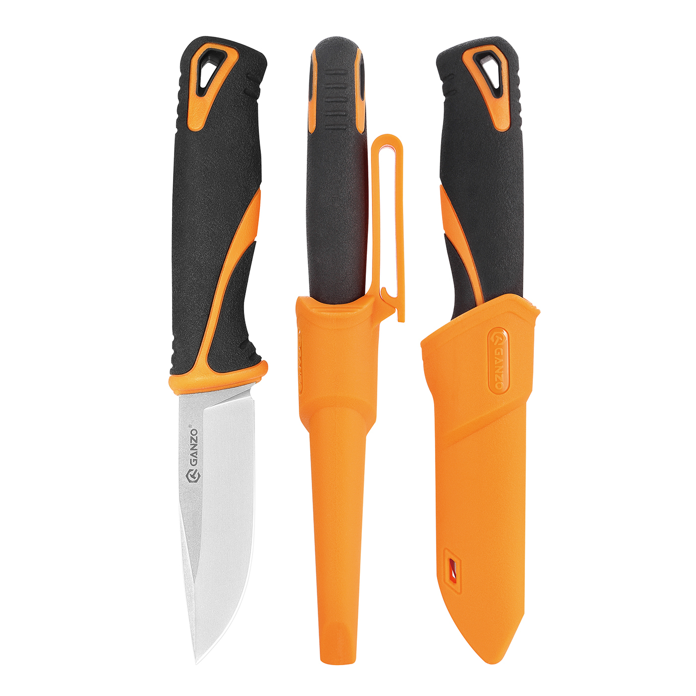 Нож Ganzo Fixed/Case, сталь 9Cr14Mov, рукоять прорезиненный пластик, чернo-оранжевый - фото 4