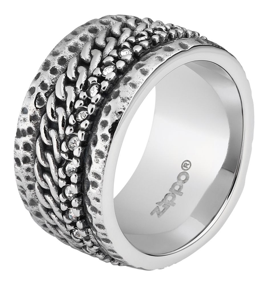 Кольцо ZIPPO, серебристое, с цепочным орнаментом, нержавеющая сталь, диаметр 22,3 мм - фото 1