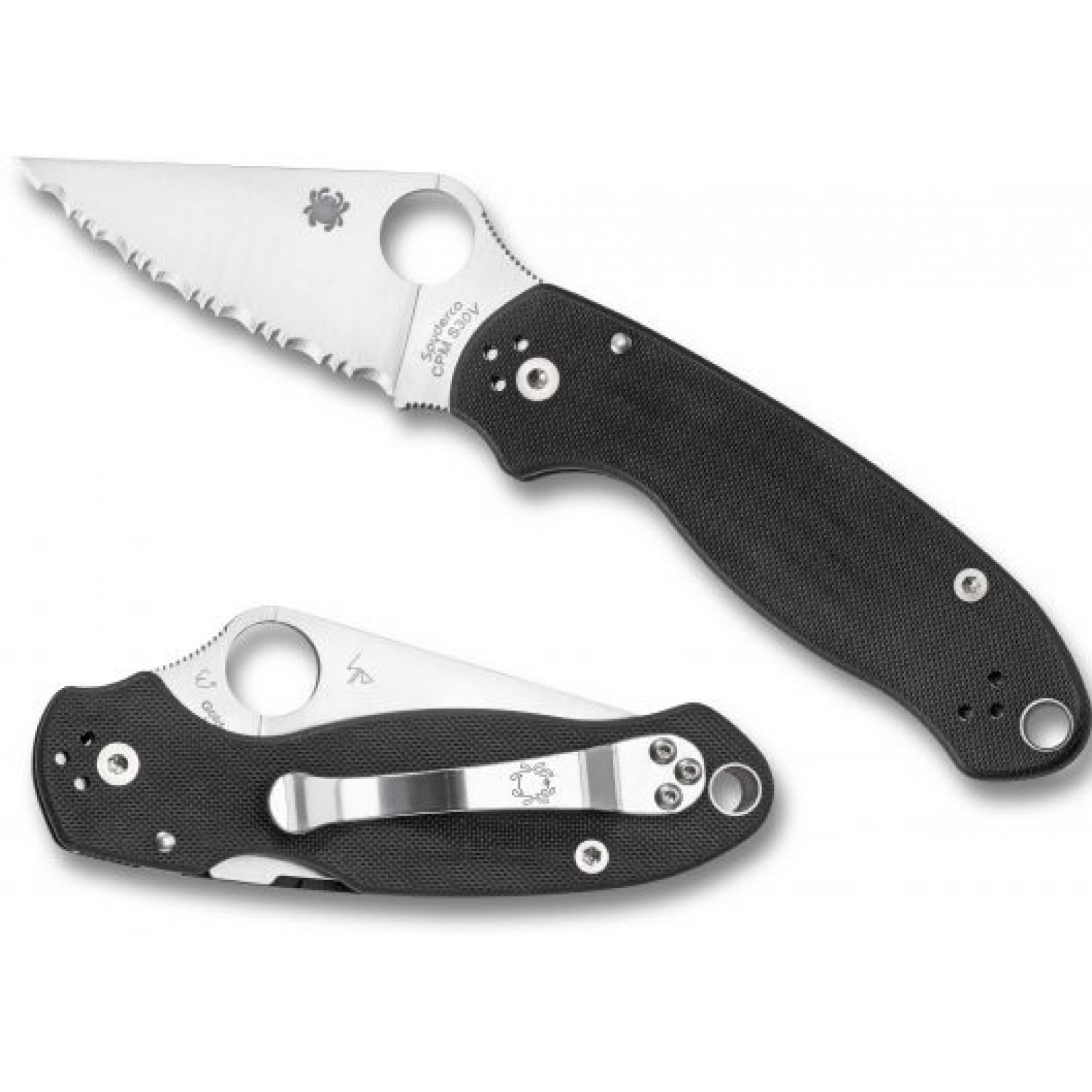 Нож складной Para 3 - Spyderco 223GS, сталь Crucible CPM® S30V™ Satin Serrated, рукоять стеклотекстолит G10, чёрный - фото 4