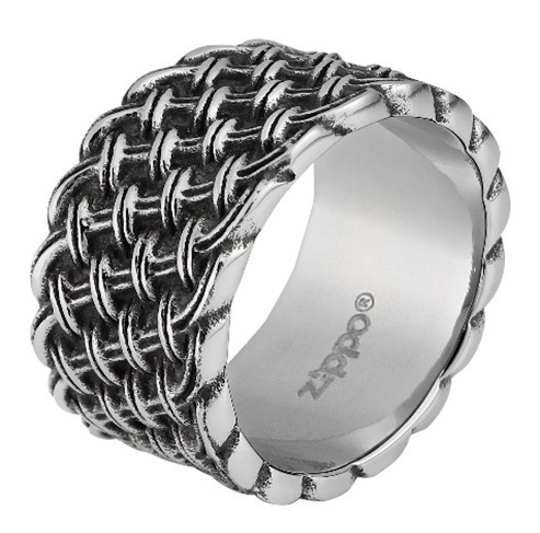 Кольцо ZIPPO, серебристое, с плетёным орнаментом, нержавеющая сталь, 1,2x0,2 см, диаметр 19,7 мм от Ножиков