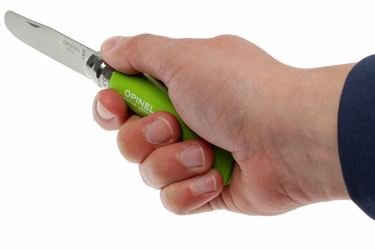 Складной нож Opinel №7 My First Opinel Green-Apple, закругленное острие, Sandvik 12C27, рукоять берёза, зеленый - фото 6