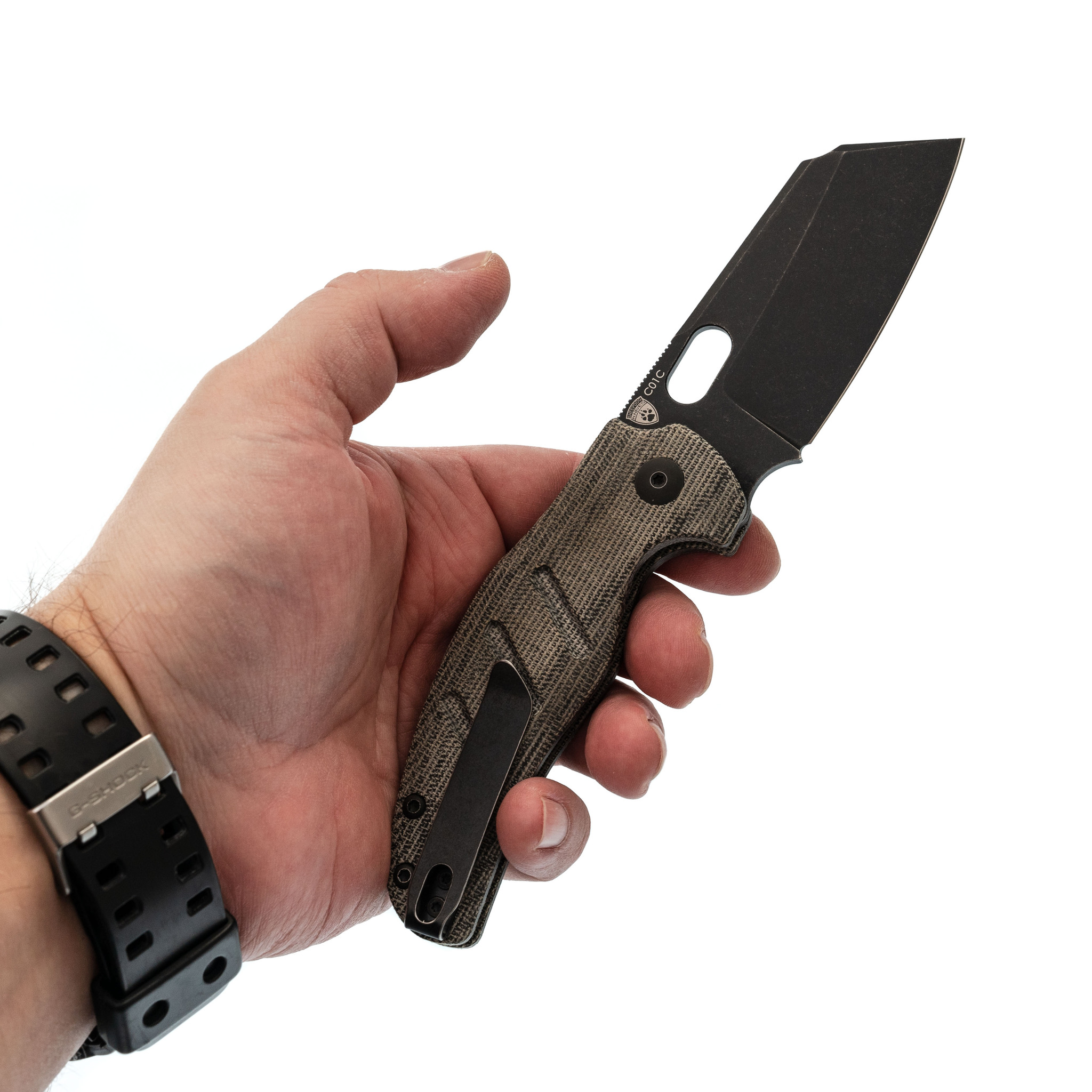 Складной нож Kizer C01C, сталь 154CM, рукоять микарта, серый - фото 6