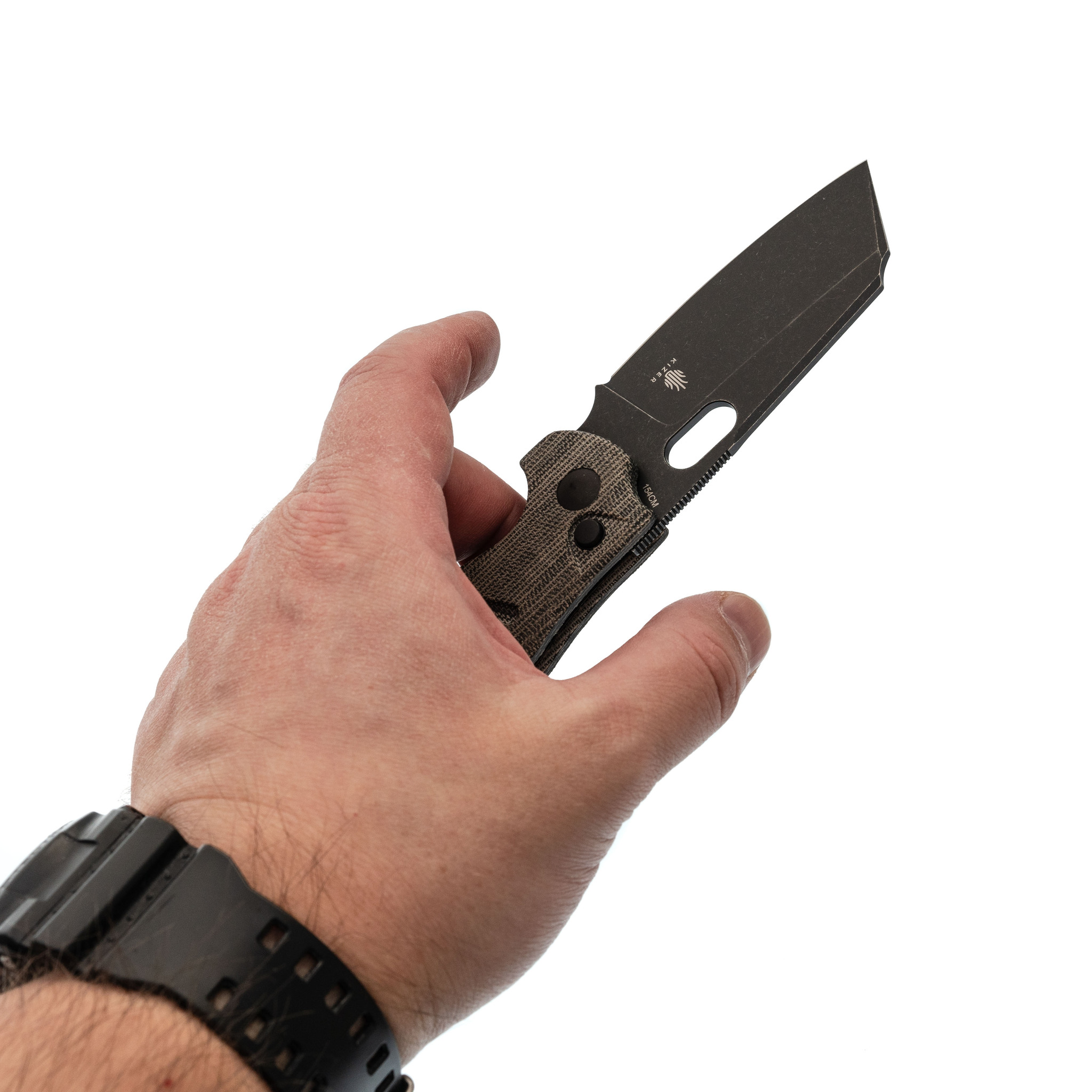 Складной нож Kizer C01C, сталь 154CM, рукоять микарта, серый - фото 7