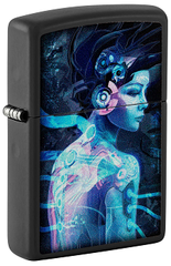 Фото Зажигалка ZIPPO Cyborg Woman с покрытием Black Light, латунь/сталь, черная, матовая