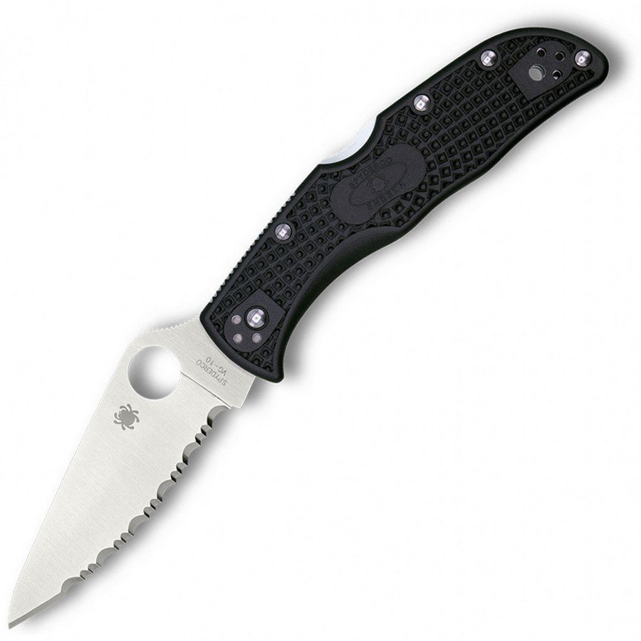 Складной нож ENDELA Spyderco C243SBK, сталь VG-10 Satin Serrated, рукоять термопластик FRN, чёрный - фото 1