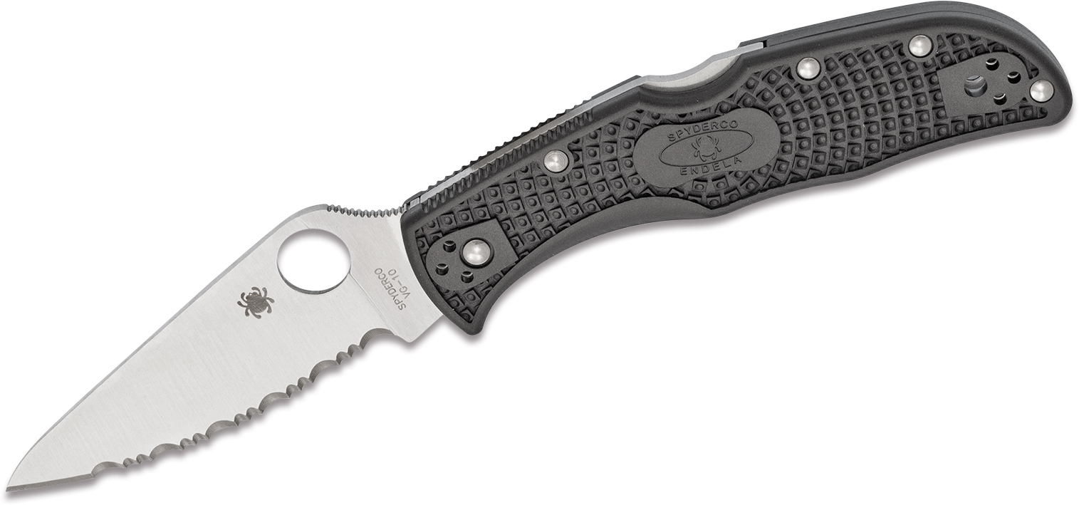 Складной нож ENDELA Spyderco C243SBK, сталь VG-10 Satin Serrated, рукоять термопластик FRN, чёрный - фото 7