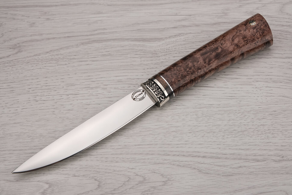 Нож Якутский средний, сталь Х12МФ,коричневая карельская береза, литье