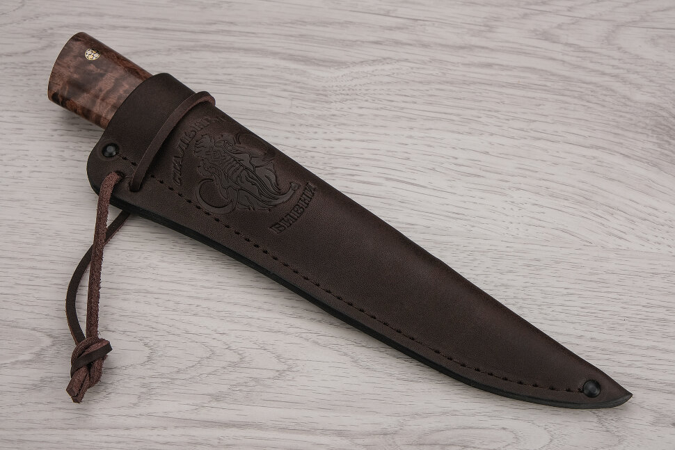 фото Нож якутский средний, сталь х12мф,коричневая карельская береза, литье стальные бивни