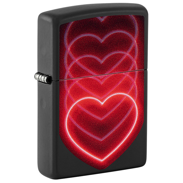 Зажигалка ZIPPO Hearts Design с покрытием Black Light, латунь/сталь, черная, матовая