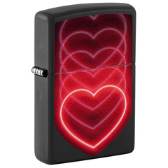 Фото Зажигалка ZIPPO Hearts Design с покрытием Black Light, латунь/сталь, черная, матовая
