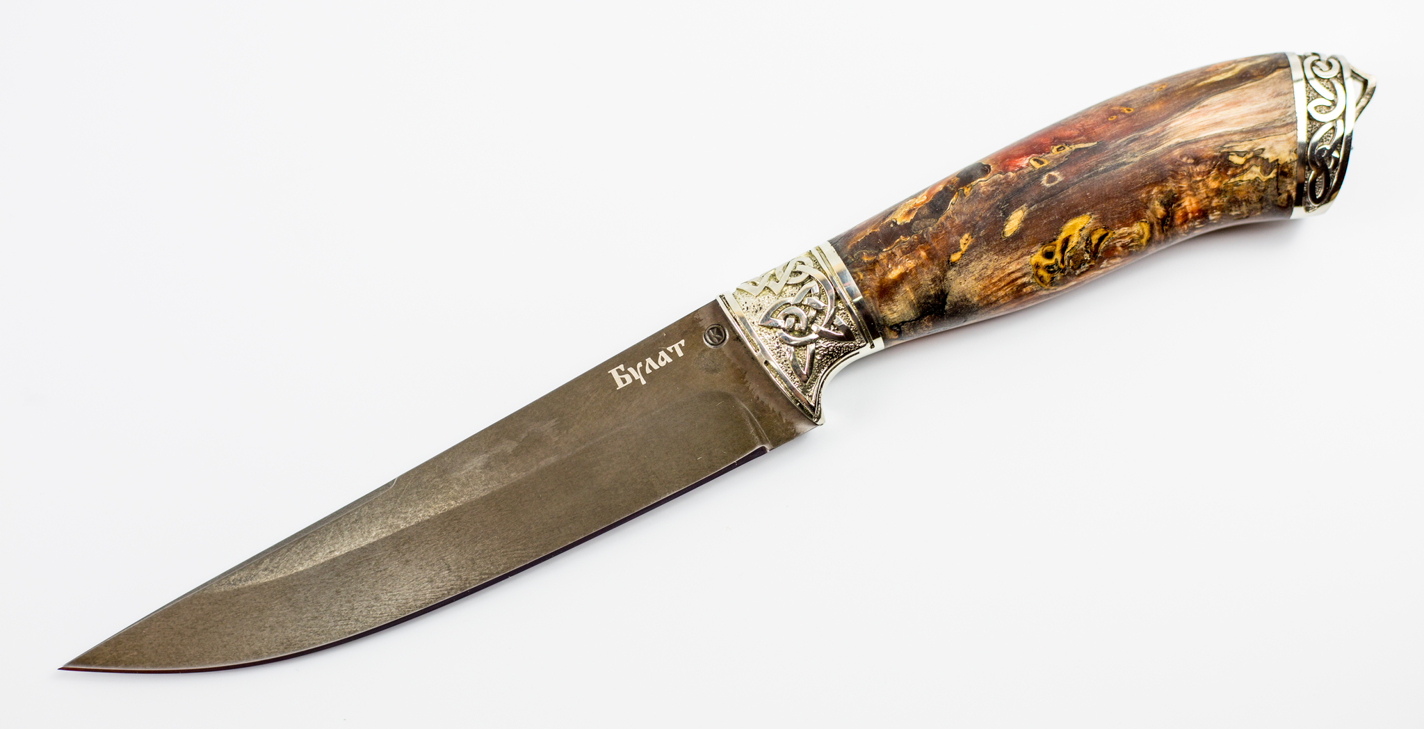 Нож Сумрак, сталь булат,  художественное литье, рукоять карельская береза