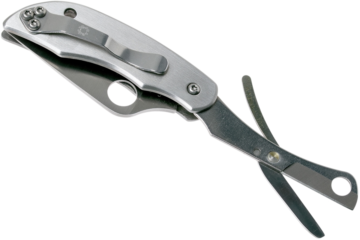 фото Нож складной + ножницы clipitool™ scissors - spyderco 169p, сталь 8cr13mov satin plain, рукоять нержавеющая сталь