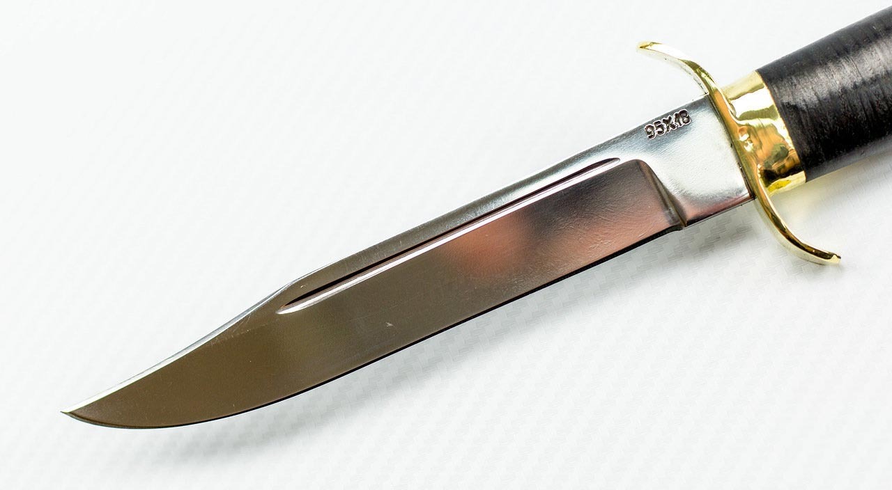 Нож Разведчика 95х18, с тыльником и кожаной рукоятью - фото 2
