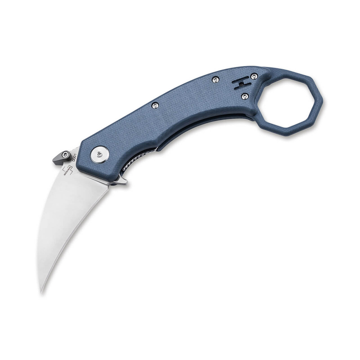 Складной нож Boker HEL Karambit, сталь 154CM, рукоять G10, blue/grey