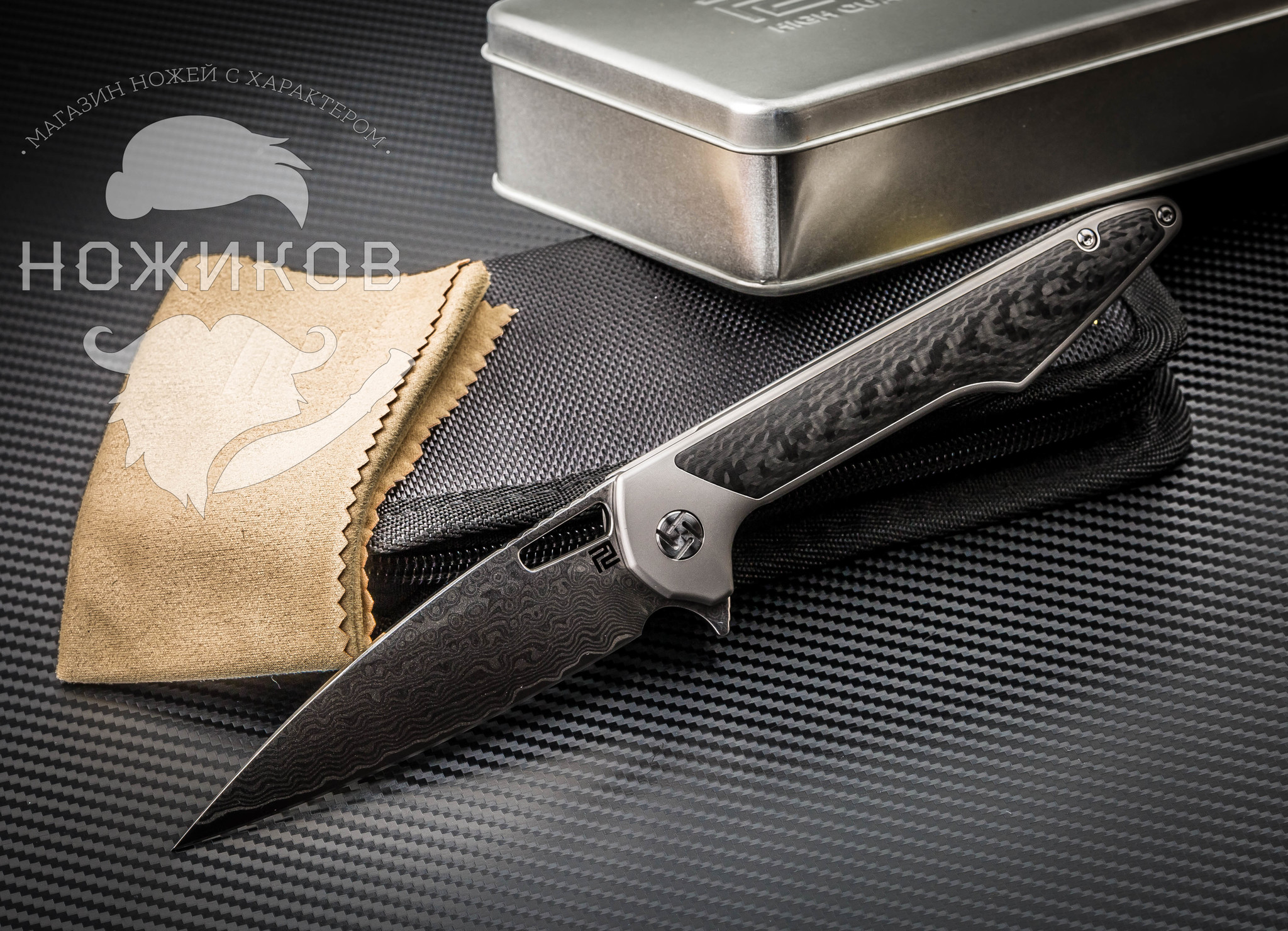 фото Складной нож artisan archeo, сталь дамаск, титан artisan cutlery