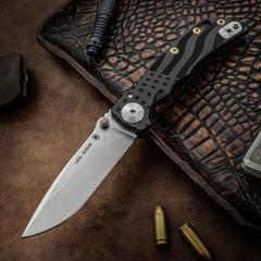 Фото Нож складной Spartan Harsey Folder, Stonewashed Crucible CPM® S35VN™ Blade, Black PVD-Coating Titanium Handles with USA Flag Engraved, Bronze Anodized Hardware 10.0 см.