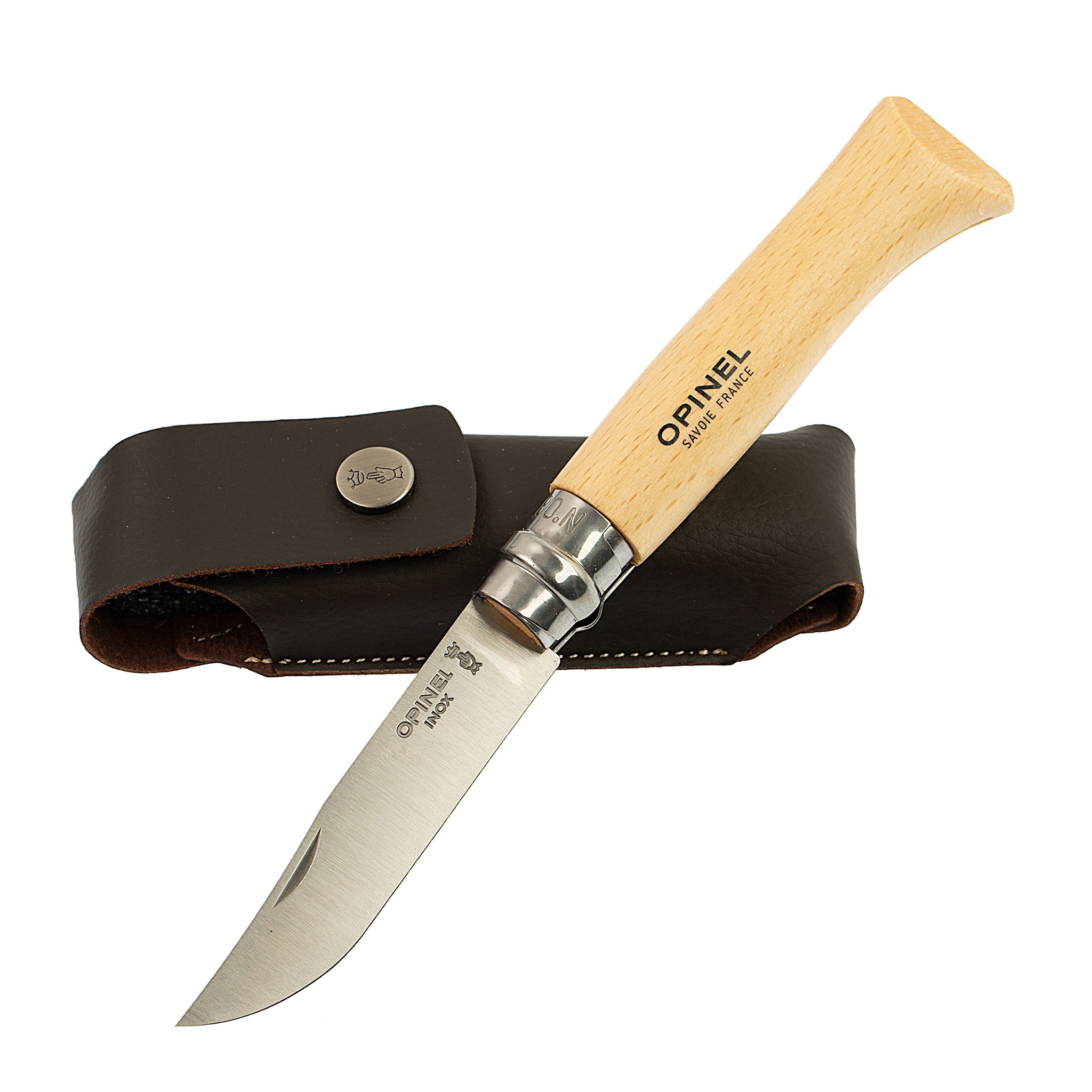 Складной Нож Opinel №8, нержавеющая сталь Sandvik 12C27, бук, с чехлом, 001089, картонная коробка от Ножиков
