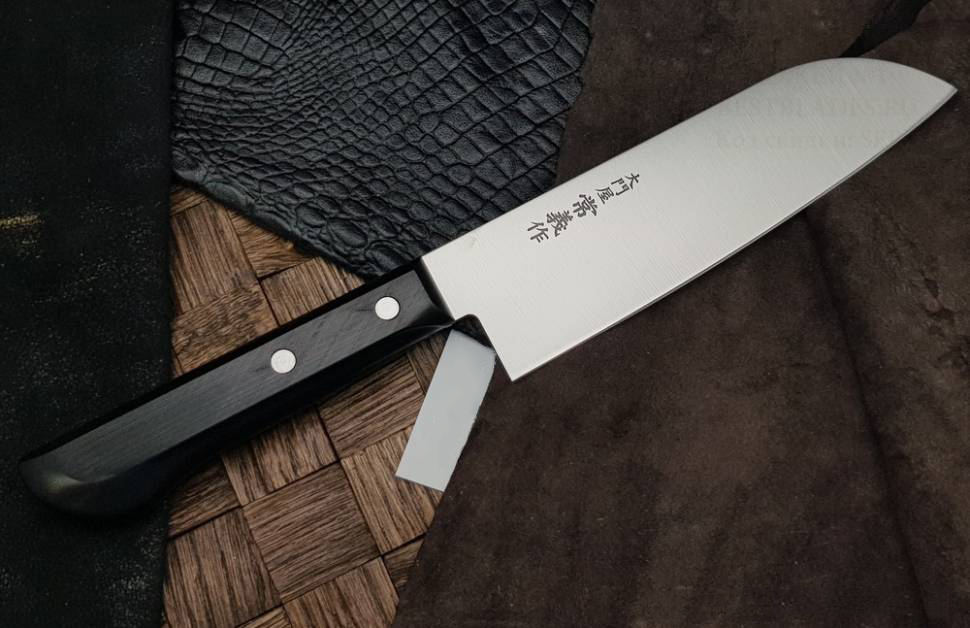Нож кухонный Сантоку Shimomura, сталь молибден ванадиевая, рукоять пластик ABS - фото 4