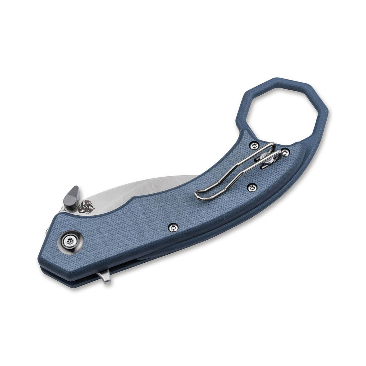 фото Складной нож boker hel karambit, сталь 154cm, рукоять g10, blue/grey