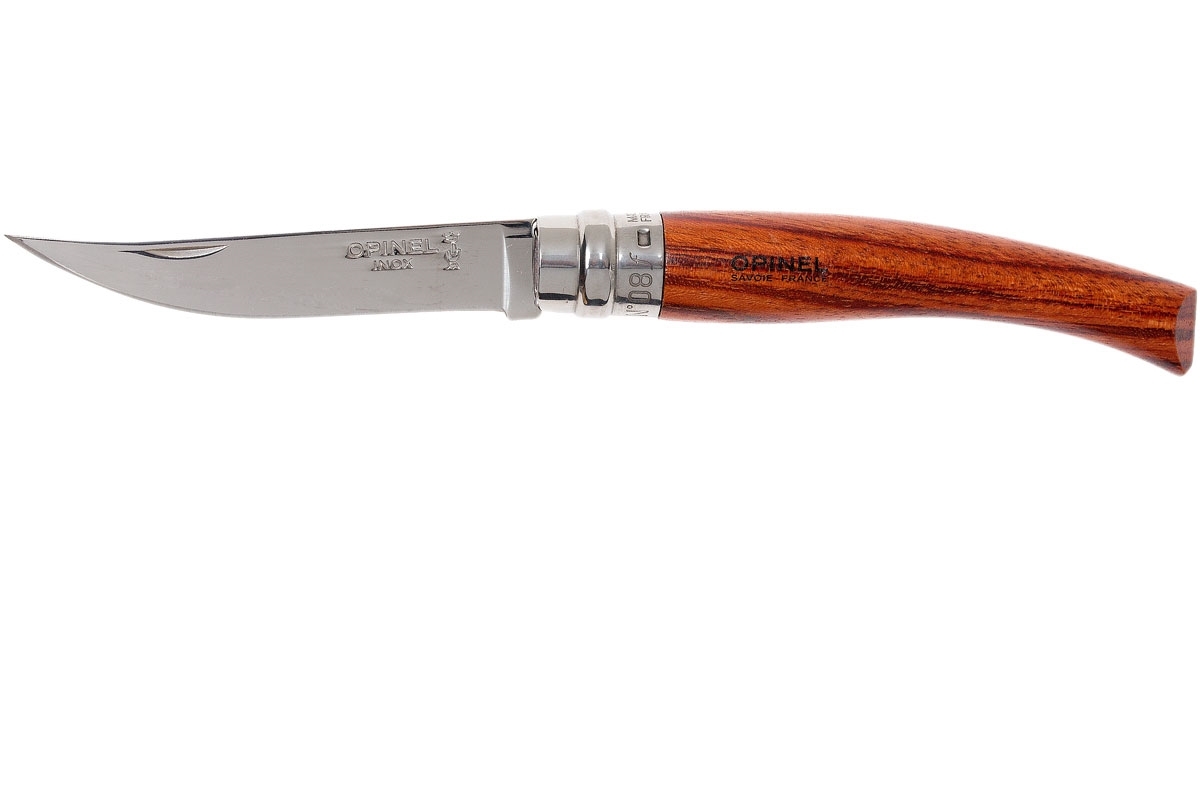 Нож складной филейный Opinel №8 VRI Folding Slim Bubinga, сталь Sandvik 12C27, рукоять из дерева бубинго, 000015 - фото 6