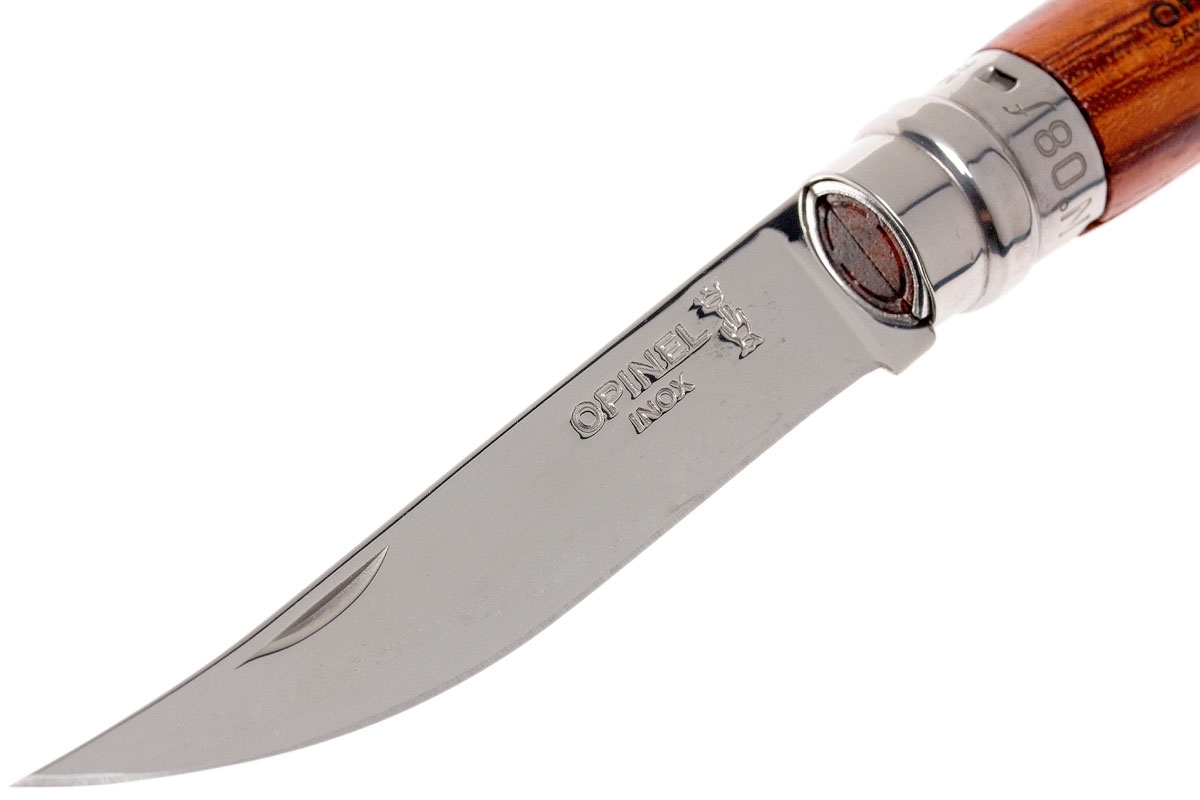 Нож складной филейный Opinel №8 VRI Folding Slim Bubinga, сталь Sandvik 12C27, рукоять из дерева бубинго, 000015 - фото 8