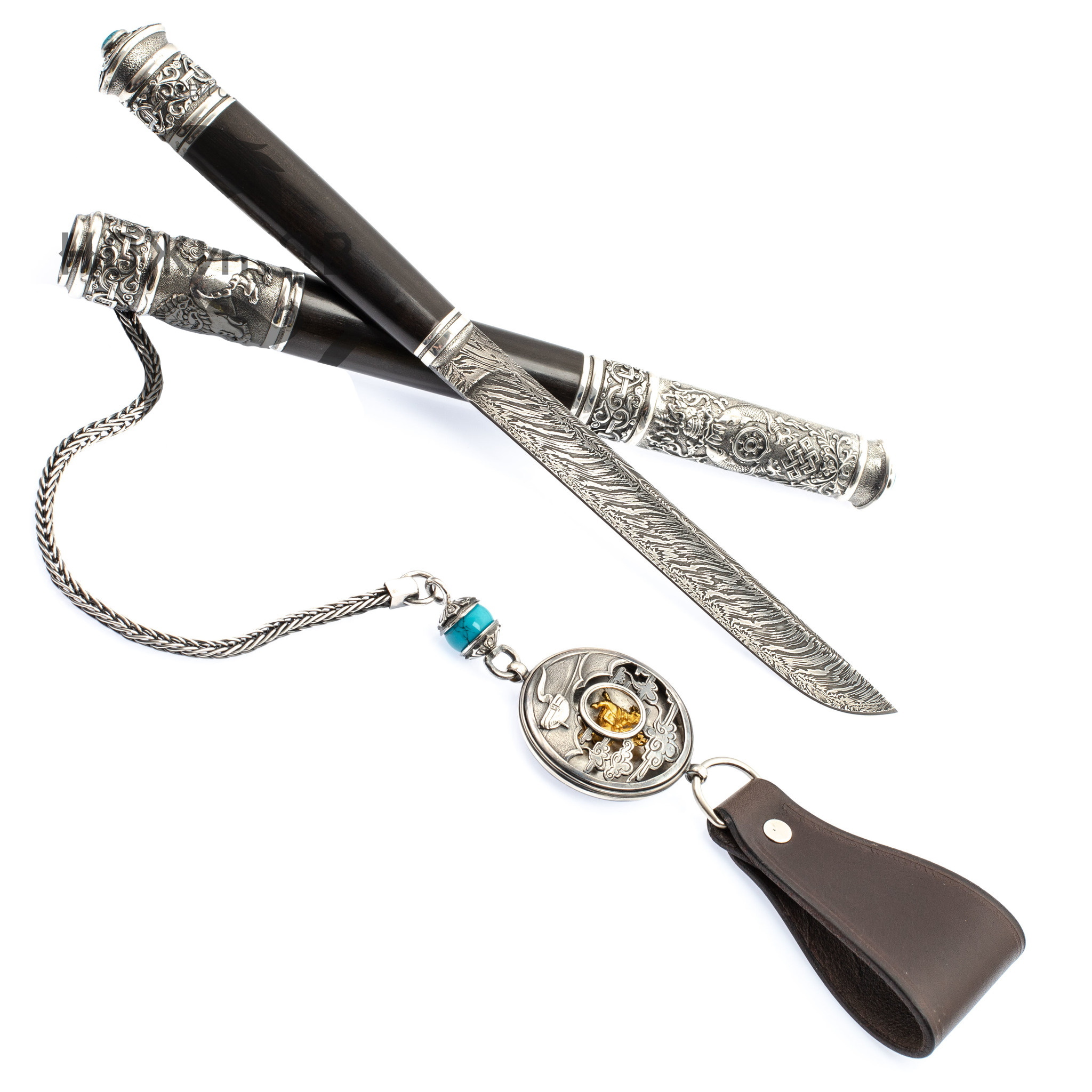 Подарочный нож Бурятский с подвесом, клинок нерж. сталь, рукоять дерево ложки парные с подвесом