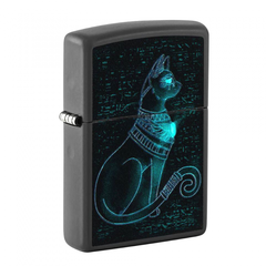 Фото Зажигалка ZIPPO Spiritual Cat с покрытием Black Light, латунь/сталь, черная, матовая