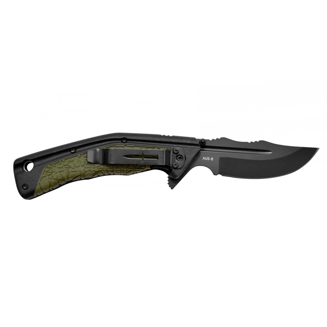 фото Складной нож camillus fk-7 drop point, сталь aus-8, рукоять термопластик gfn, чёрно-зеленый