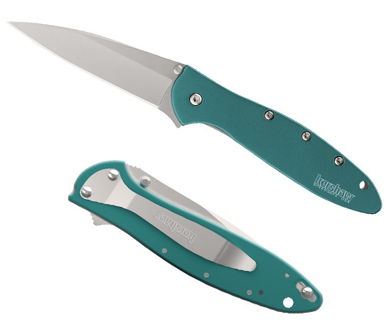 фото Складной нож leek - kershaw 1660teal, сталь sandvik™ 14c28n, рукоять анодированный алюминий бирюзового цвета