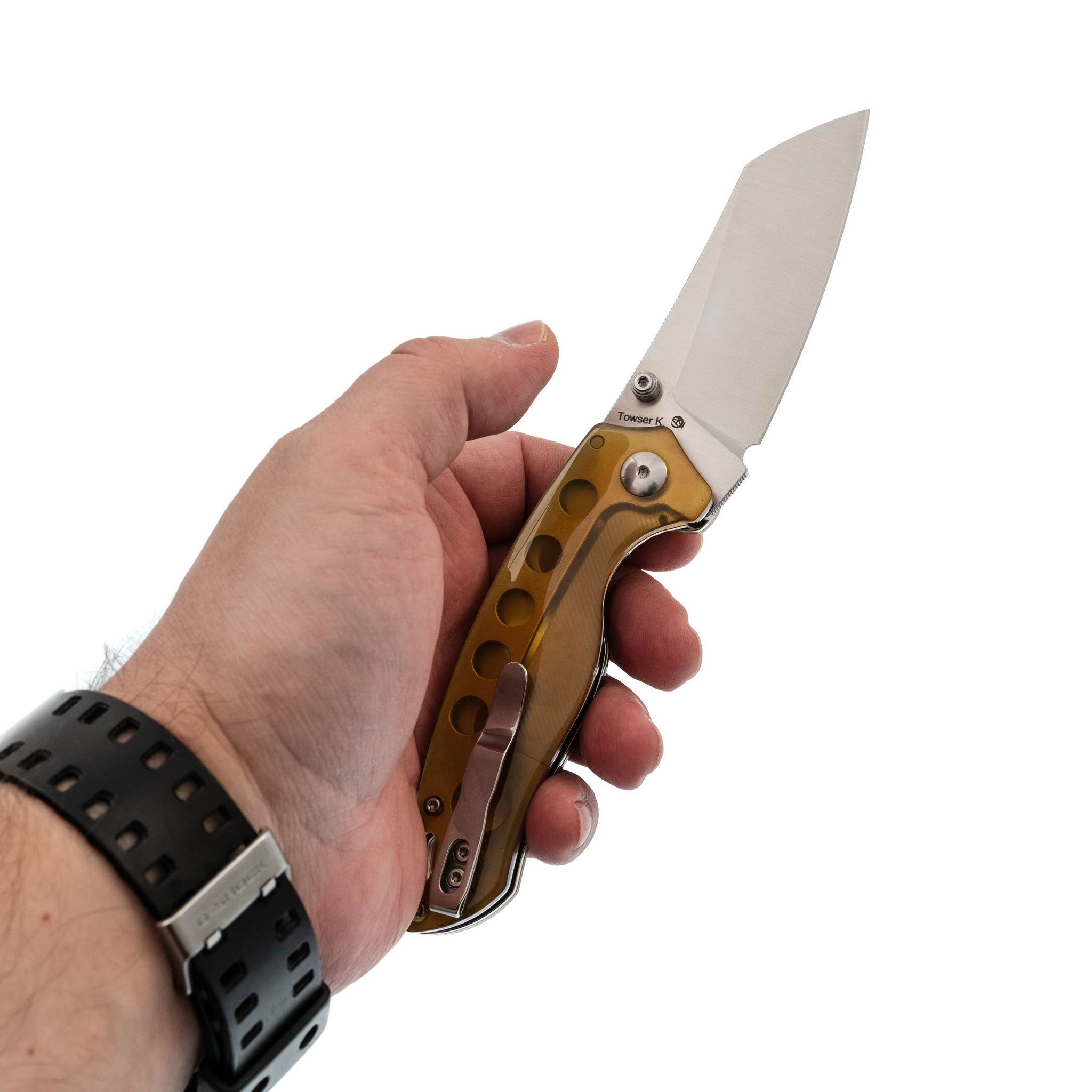 Складной нож Kizer Towser K, сталь 154CM, рукоять PEI, желтый - фото 7