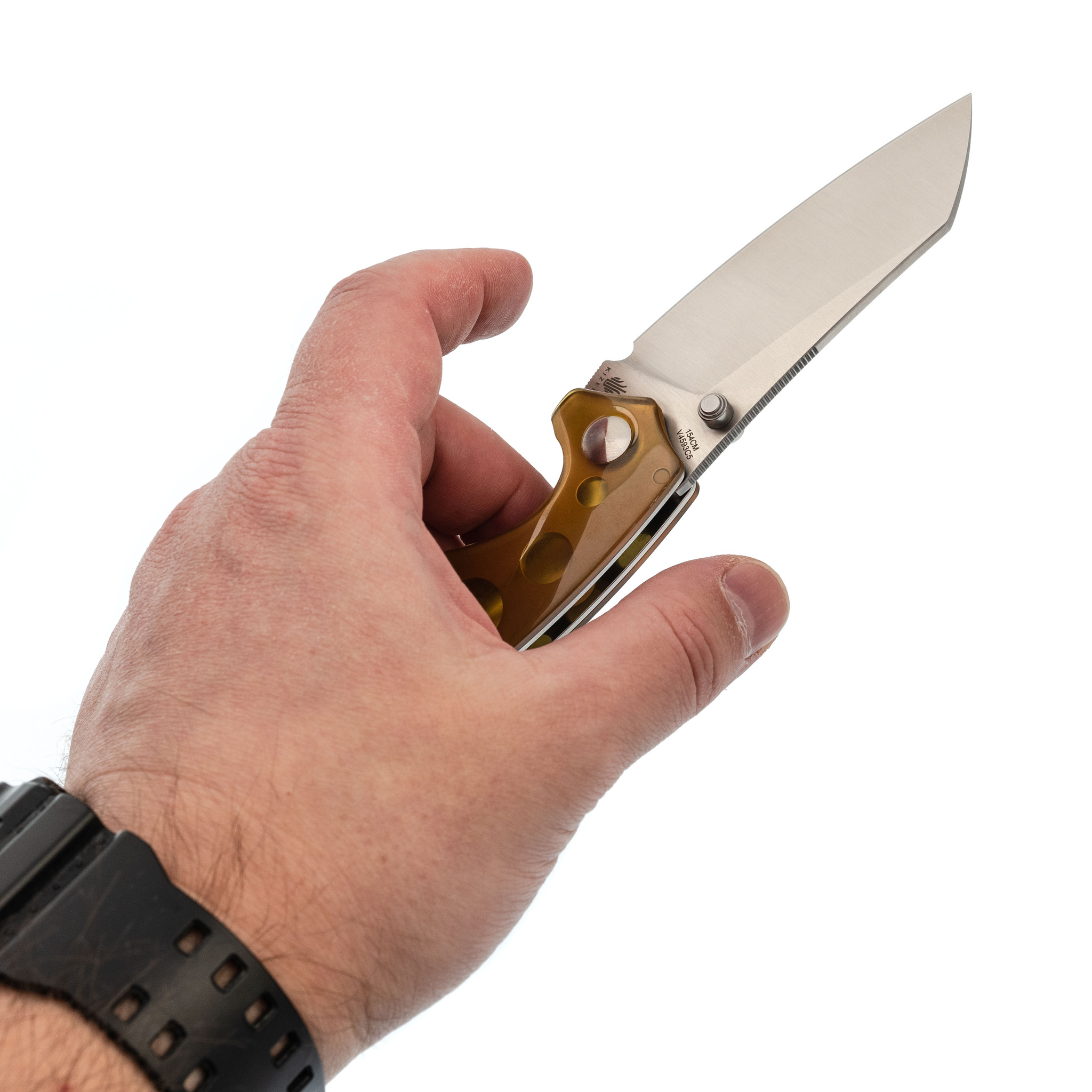 Складной нож Kizer Towser K, сталь 154CM, рукоять PEI, желтый - фото 8