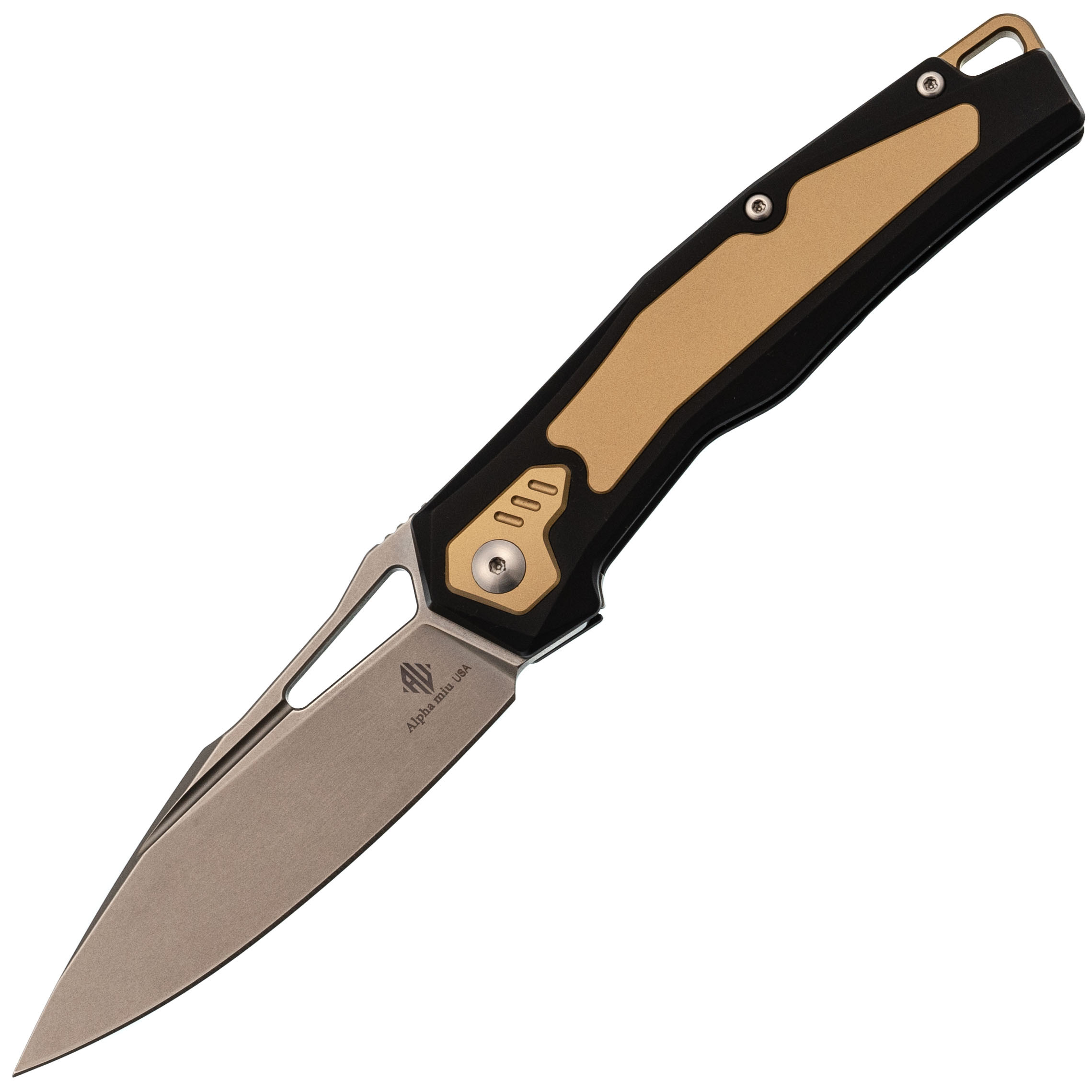 Складной нож Alpha Miu AY-T-24054, сталь N690Co, рукоять из титана, черно-золотой