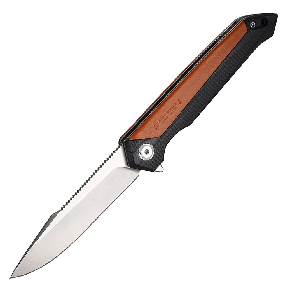 Складной нож Roxon K3, сталь D2, рукоять G10/кожа, коричневый