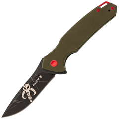 Фото Складной нож Mr.Blade Hellcat Mini Mandalorian blackwash, сталь VG-10, рукоять Olive G10