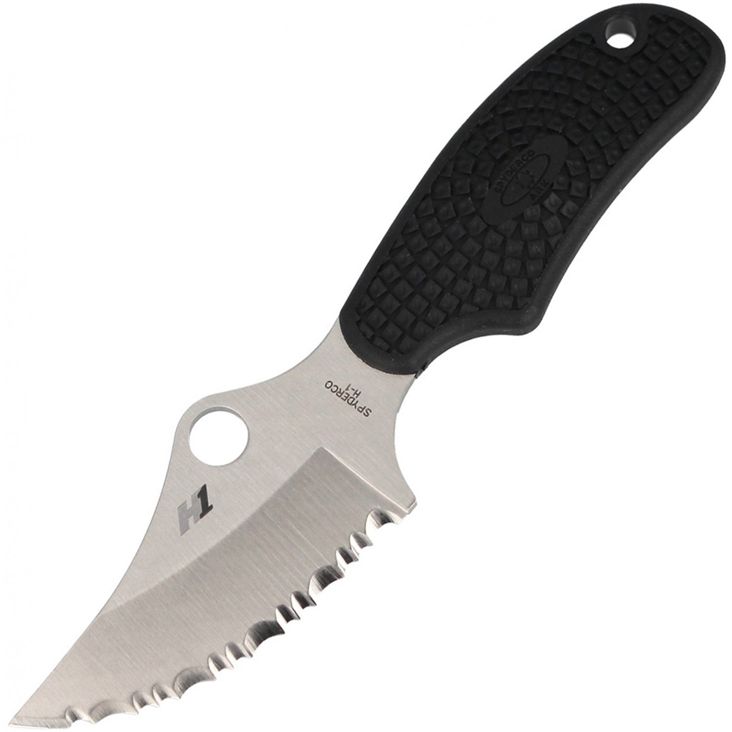 Нож с фиксированным клинком ARK (Always Ready Knife) Spyderco FB35SBK, сталь H1 Satin Serrated (SpyderEdge™), рукоять термопластик FRN, чёрный