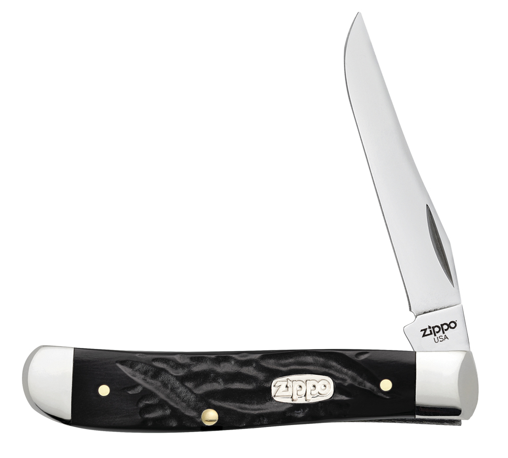 Нож перочинный ZIPPO Rough Black Synthetic Mini Trapper, 89 мм, чёрный + ЗАЖИГАЛКА ZIPPO 207 - фото 1