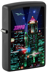 Фото Зажигалка ZIPPO Cyber City с покрытием Black Matte, латунь/сталь, черная