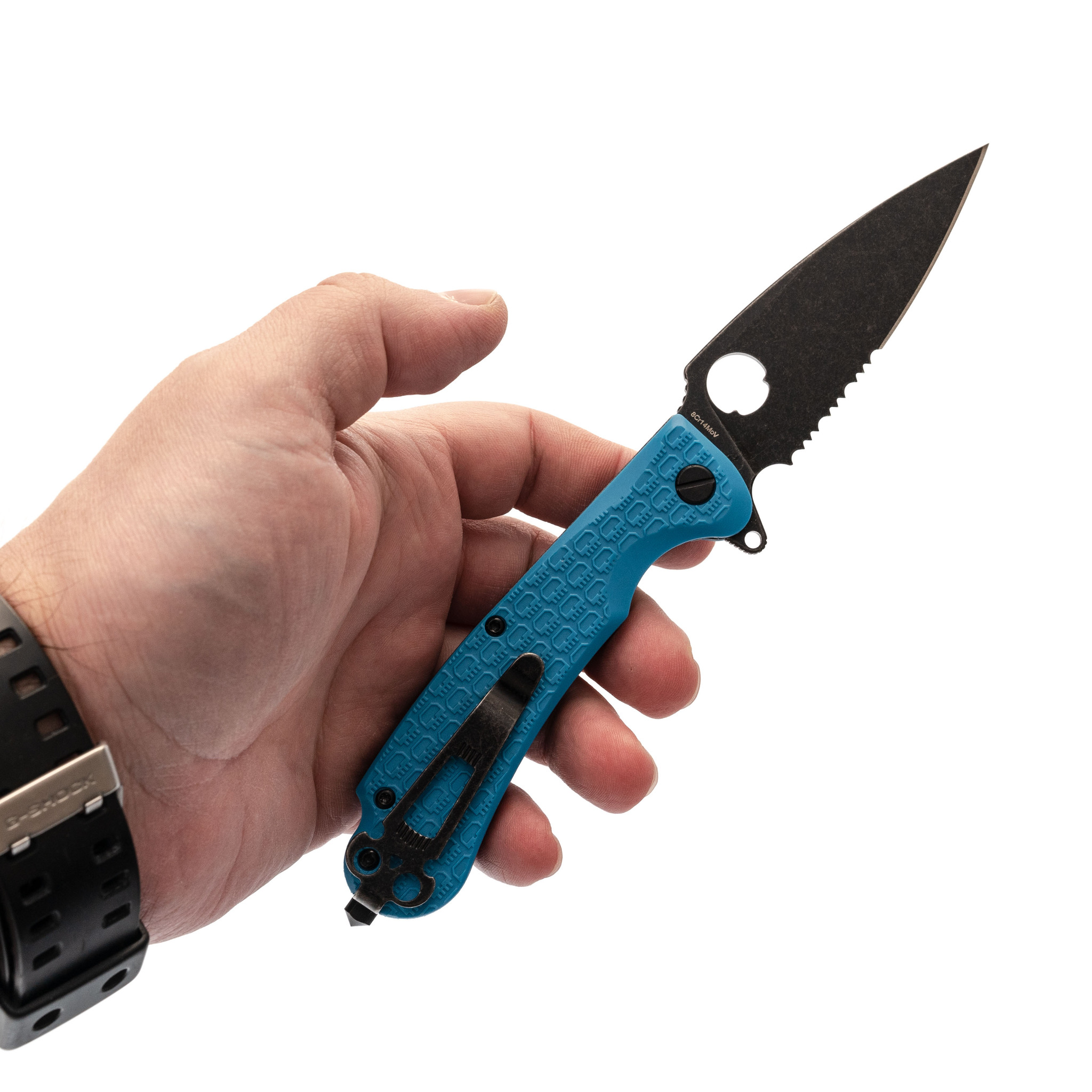 Складной нож Daggerr Resident Blue BW Serrated, сталь 8Cr14MoV, рукоять FRN - фото 7