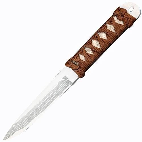 Туристический охотничий нож с фиксированным клинком Maruyoshi Hand Crafted, сталь Shirogami, рукоять коричневая обмотка/белая кожа