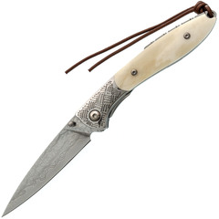 Фото Складной нож Trivisa Piscis Austrinus-02W, сталь Damascus, рукоять сталь/кость