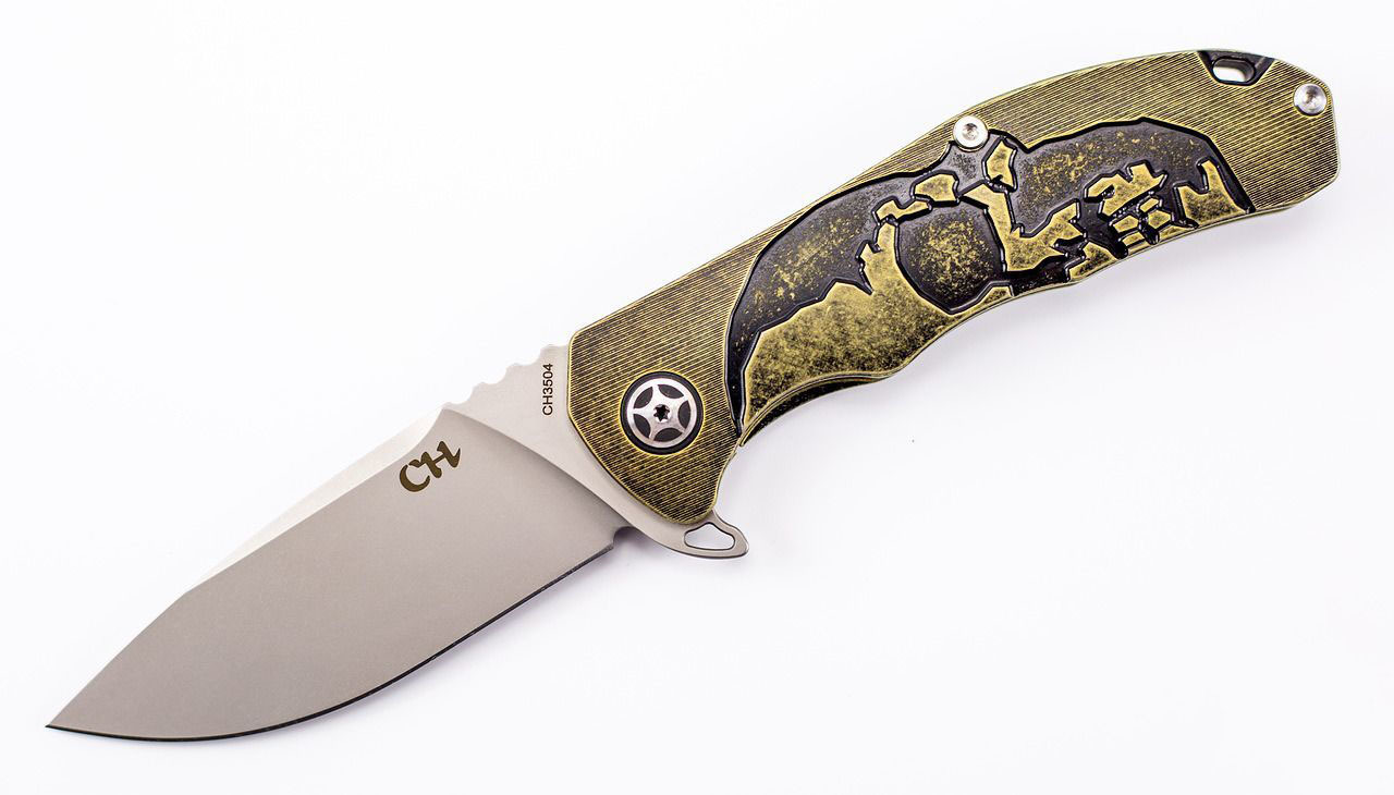фото Складной нож ch3504 black , сталь s35vn, коричневый череп ch outdoor knife