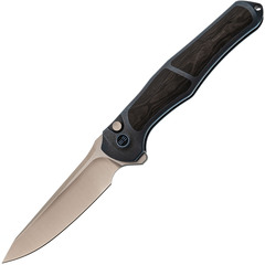 Фото Складной нож WE Knife 702XI, сталь M390, рукоять синий титан/Shredded Carbon Fiber