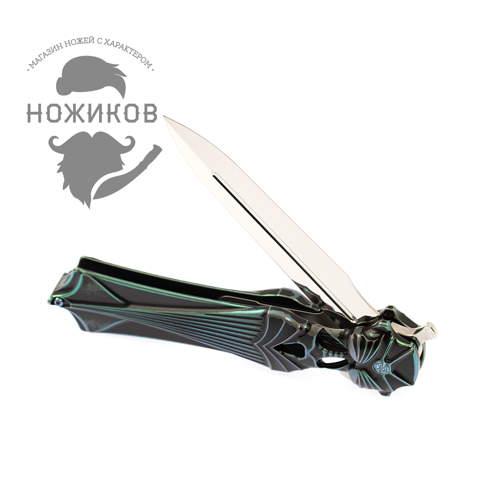 Складной нож Amulet Rikeknife, сталь M390, черно-зеленый титан - фото 6