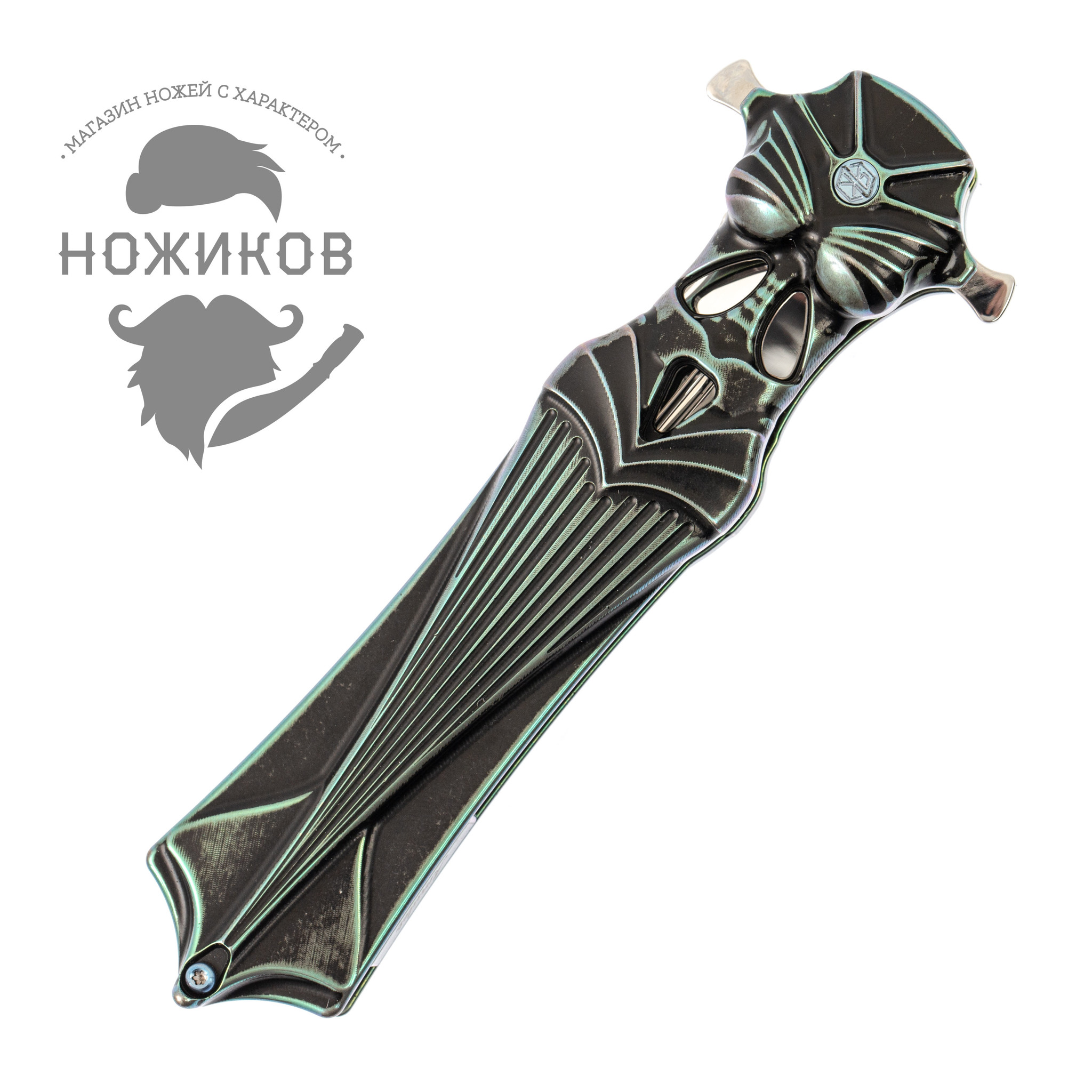 Складной нож Amulet Rikeknife, сталь M390, черно-зеленый титан - фото 7