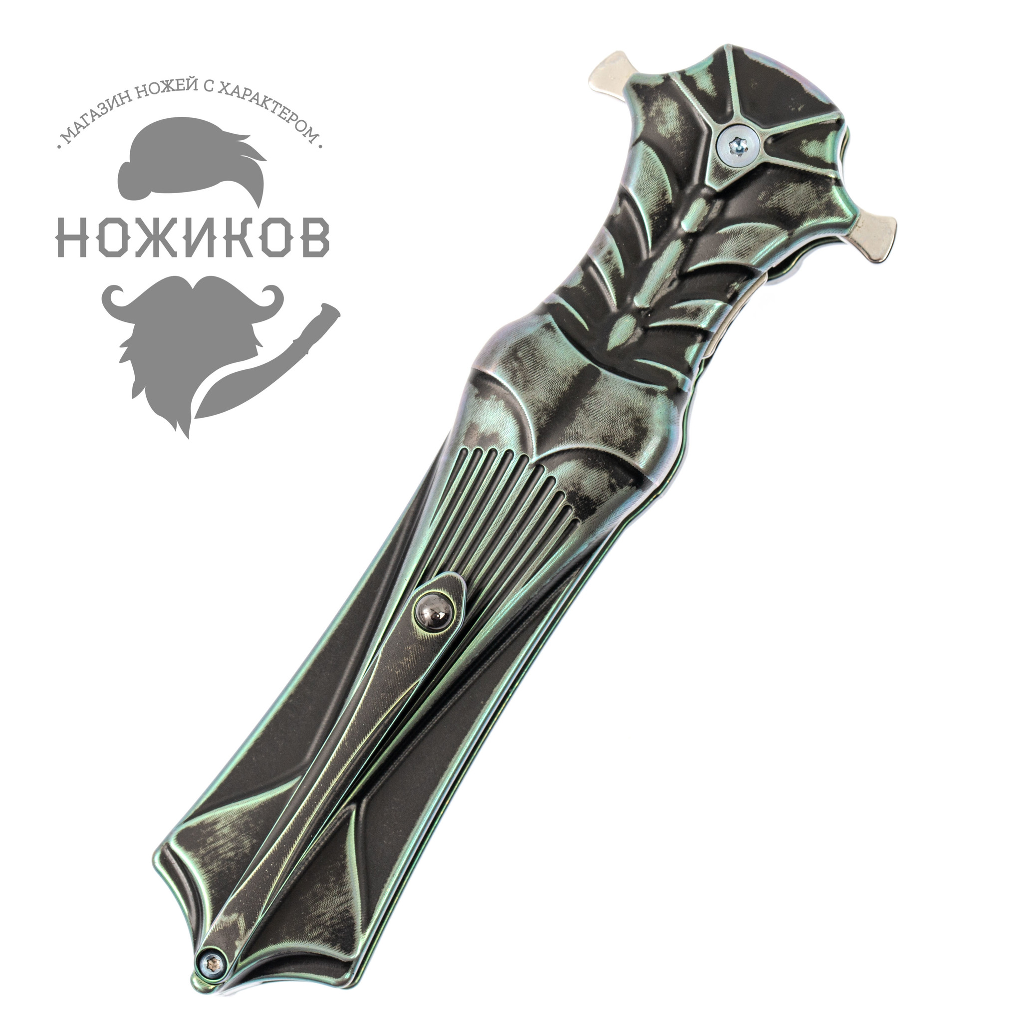 Складной нож Amulet Rikeknife, сталь M390, черно-зеленый титан - фото 8