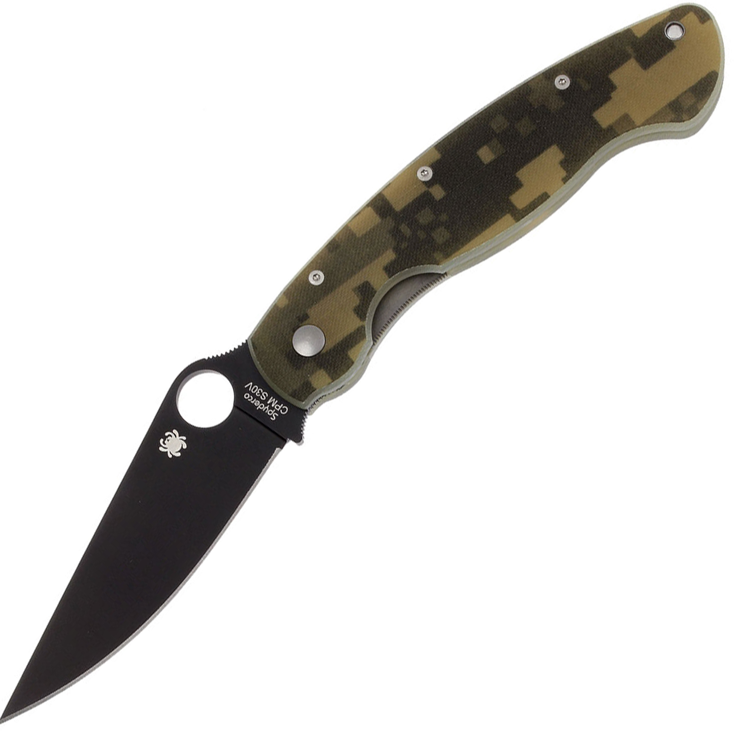 Нож складной Military Model - Spyderco C36GPCMOBK, сталь Crucible CPM® S30V™ Black DLC Coated Plain, рукоять стеклотекстолит G10, цифровой камуфляж (Digi Camo)