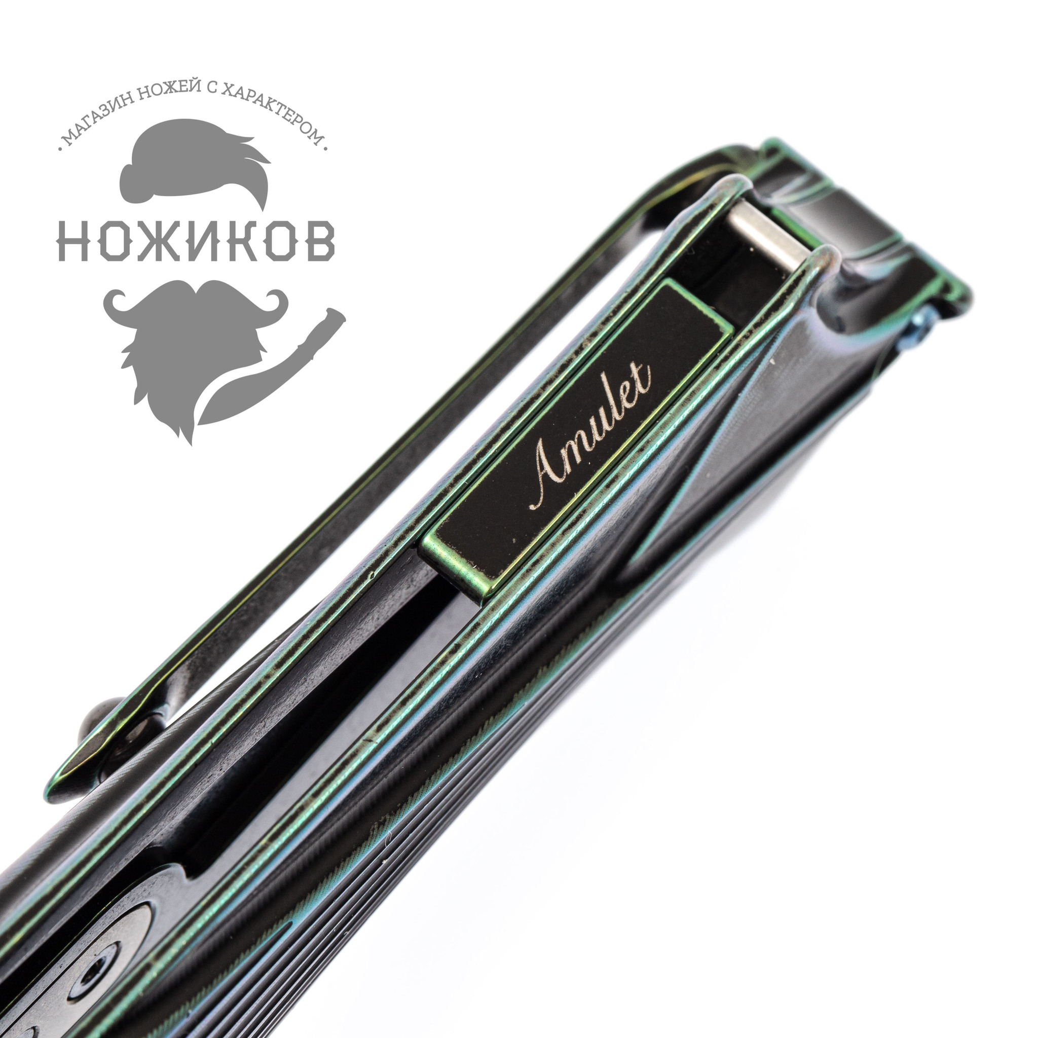Складной нож Amulet Rikeknife, сталь M390, черно-зеленый титан - фото 9